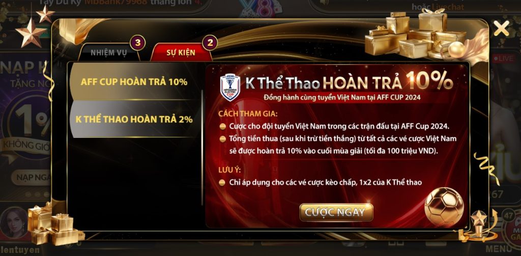 Hoàn tiền thua cực kỳ hấp dẫn