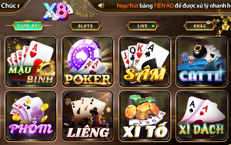 Kho game bài phong phú tại X8club đáp ứng mọi sở thích